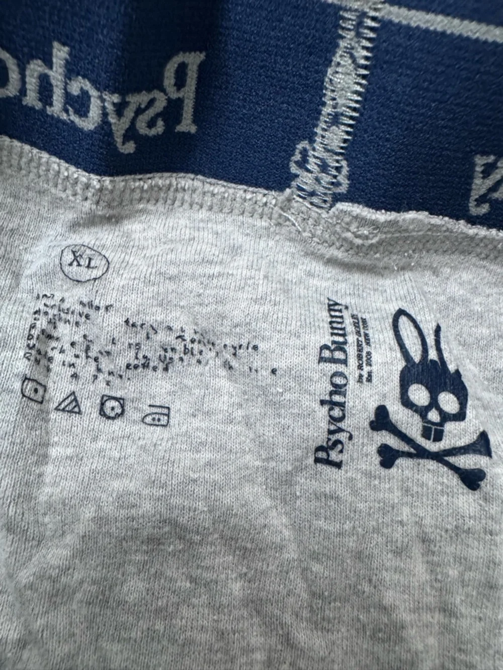 Psycho Bunny Light Gray Boxer Briefs with Navy Logo Waistband XL